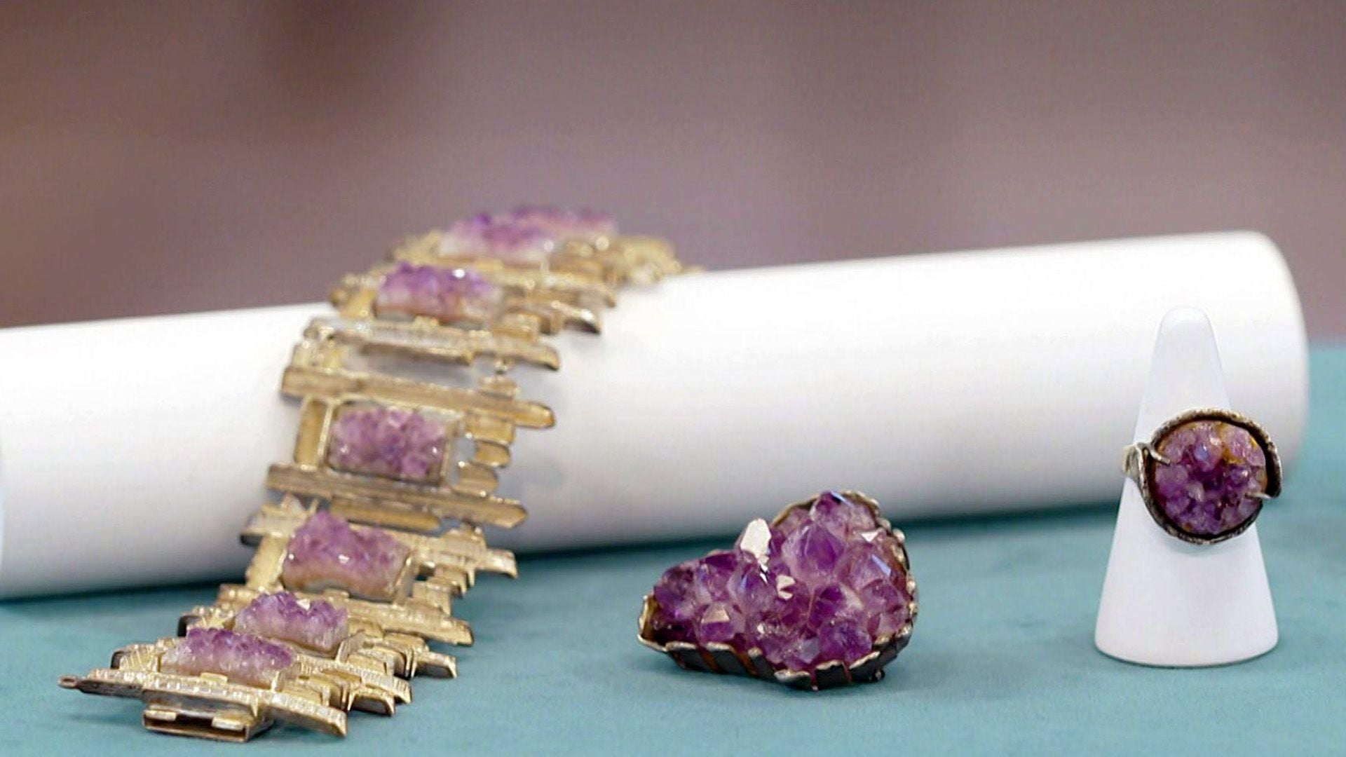 Silber-Amethyst-Schmuckkonvolut aus den 70ern / Beleuchtete Palmen