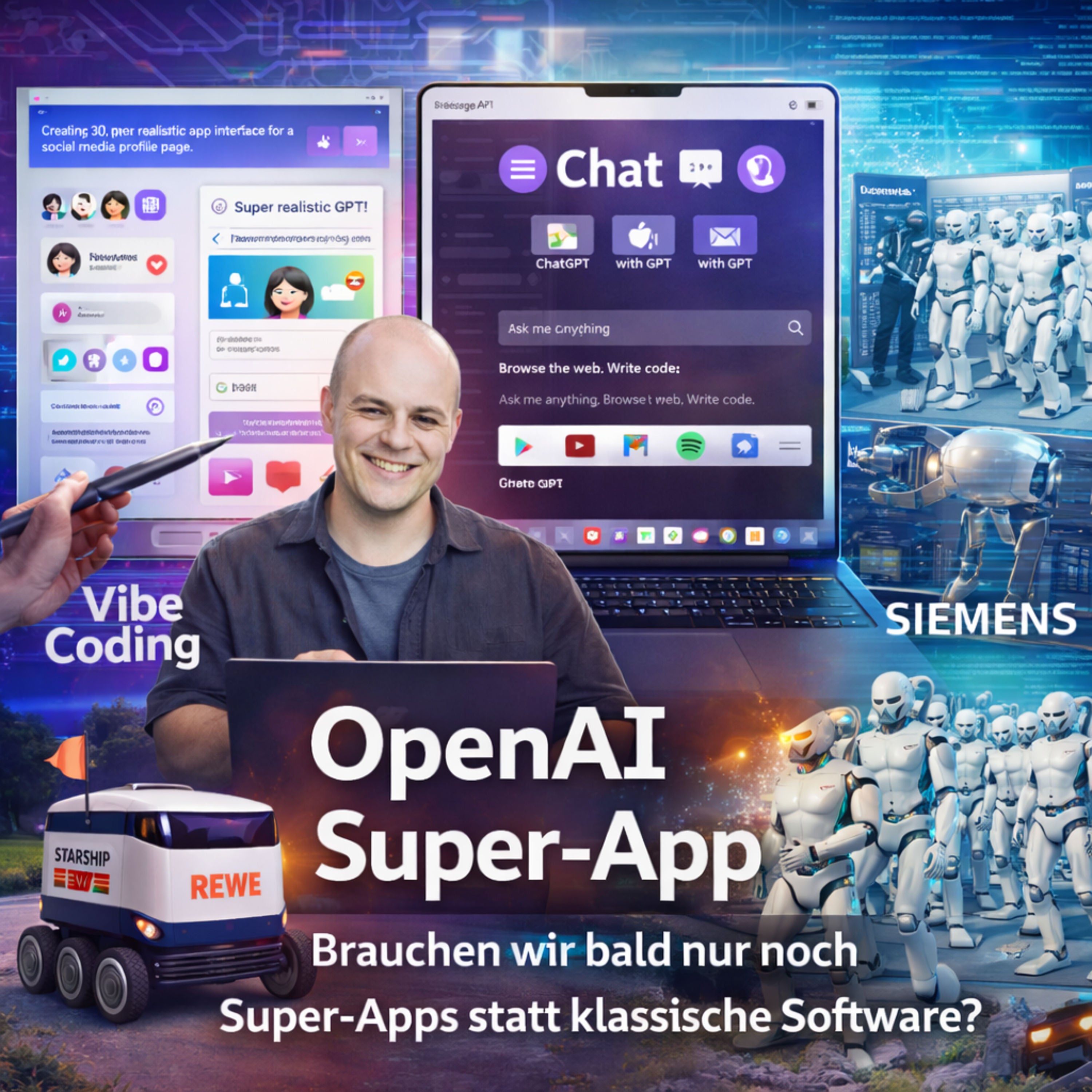 OpenAI plant ChatGPT Super App | GPT-5.4 mini & nano | Gemini Vibe Coding Update & Vibe Design | Microsofts Bildmodell MAI 2 | Adobe Firefly Update | Rewe mit Lieferroboter | Siemens & UBTech