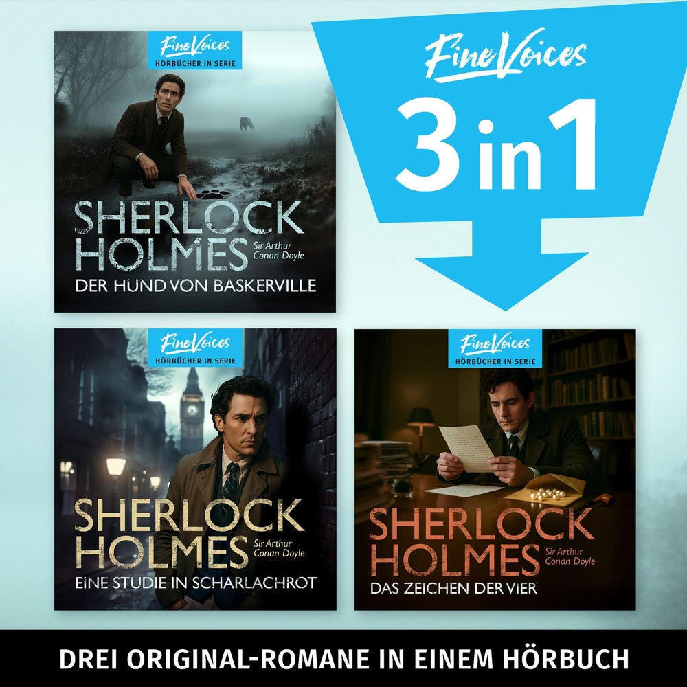 Die große Sherlock Holmes Hörbuch-Box - Eine Studie in Scharlachrot + Das Zeichen der vier + Der Hund von Baskerville