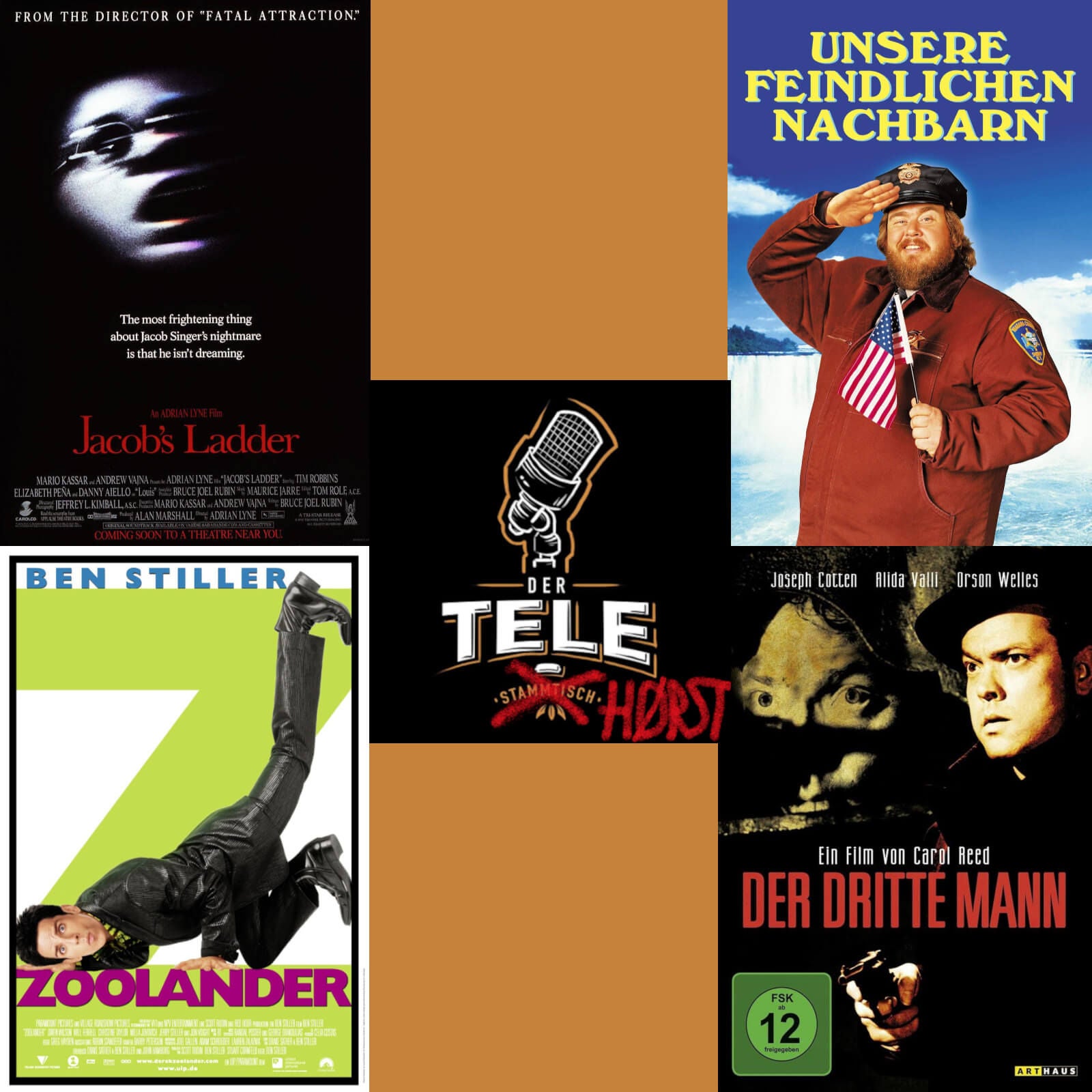 "Jacobs Ladder", "Unsere feindlichen Nachbarn", "Zoolander" und "Der dritte Mann"