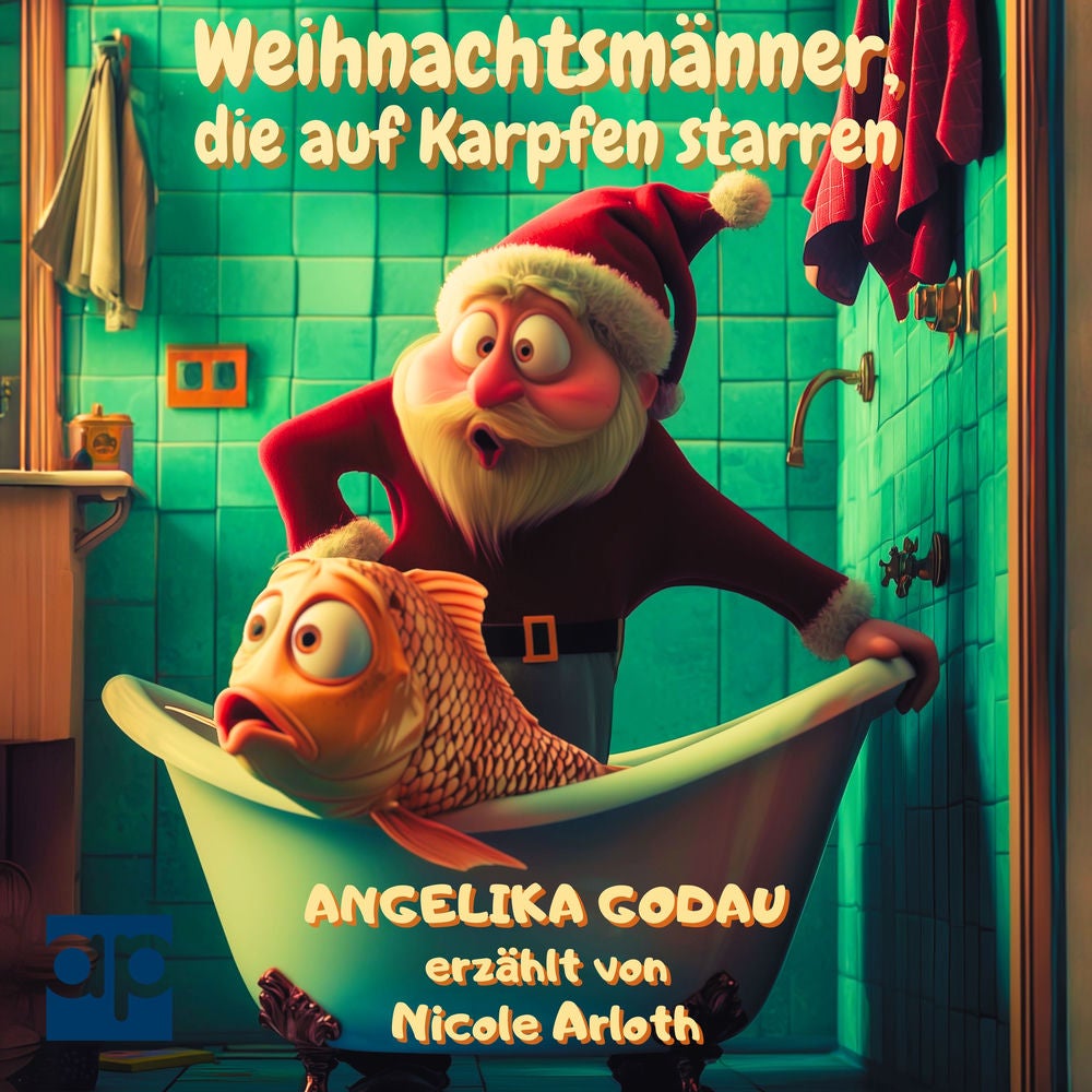 Weihnachtsmänner, die auf Karpfen starren