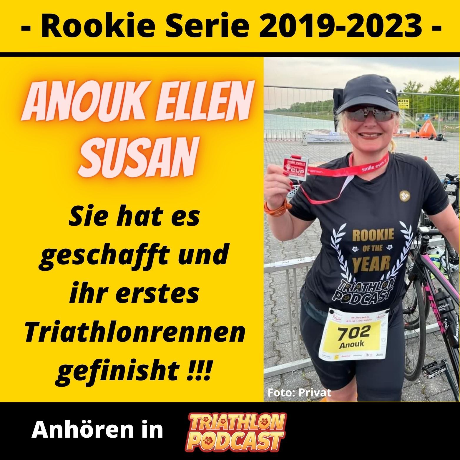 Anouk Ellen Susan - Yeahhh - sie hat es gepackt und ihr erstes Triathlonrennen gefinisht! Erfahre alles über Ihren Erfolg in dieser Folge.