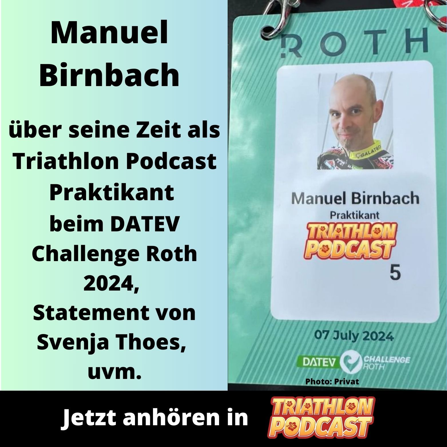 Manuel Birnbach als Triathlon Podcast Praktikant beim DATEV Challenge Roth 2024 - Erlebnisbericht inkl. Statement von Svenja Thoes zu ihrem Renntag