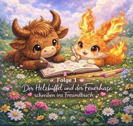 Der Holz-Büffel und der Feuer-Hase schreiben ins Freundebuch