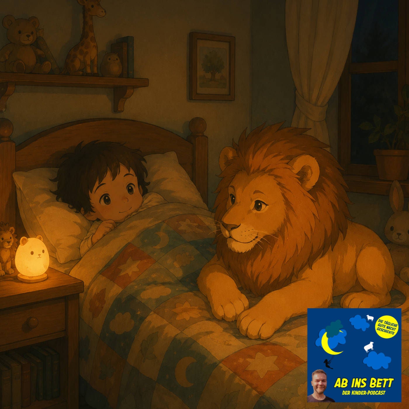 #2111 Gabriele und der Löwe auf der Bettdecke