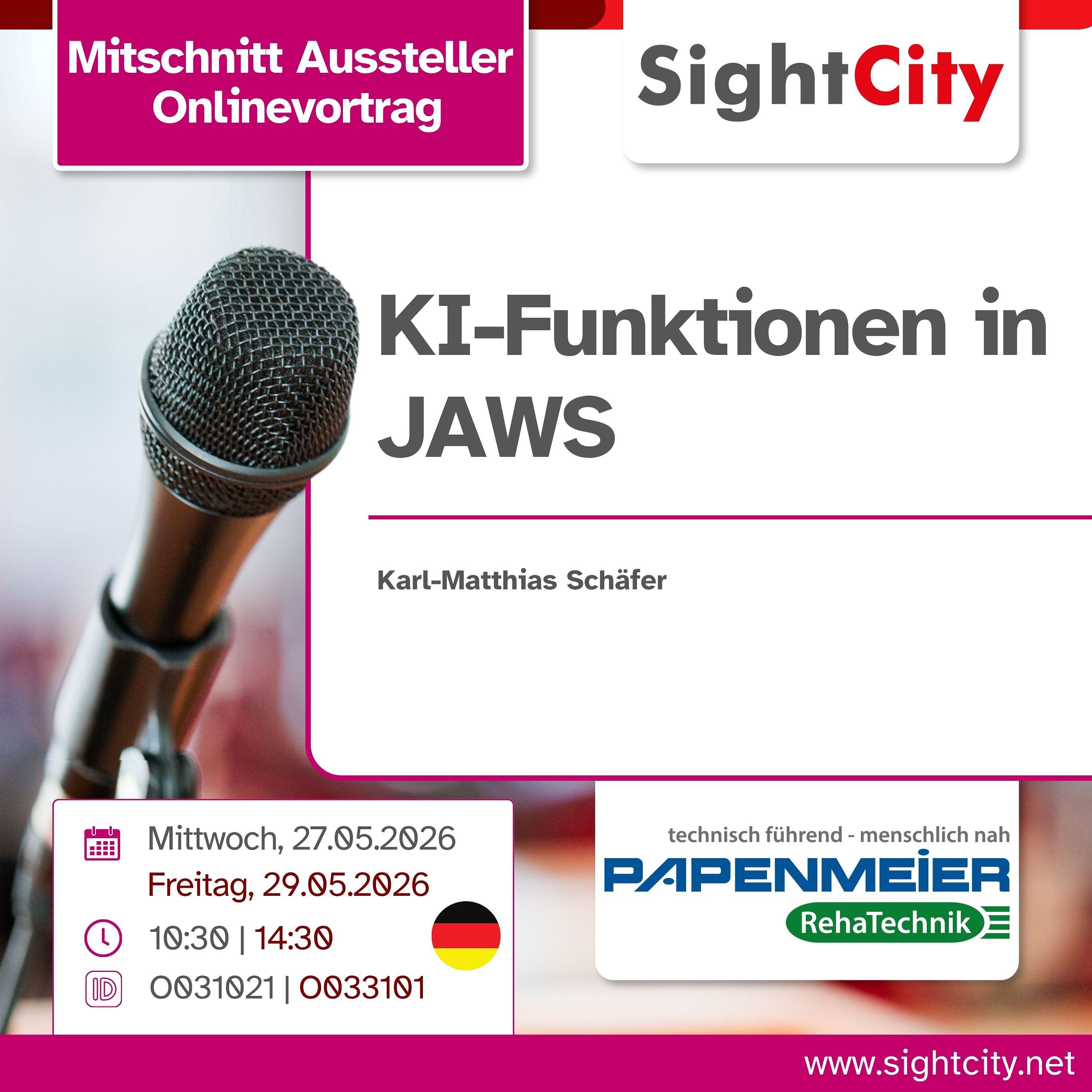 SightCity Ausstellervortrag 2026: KI-Funktionen in JAWS (O031021)