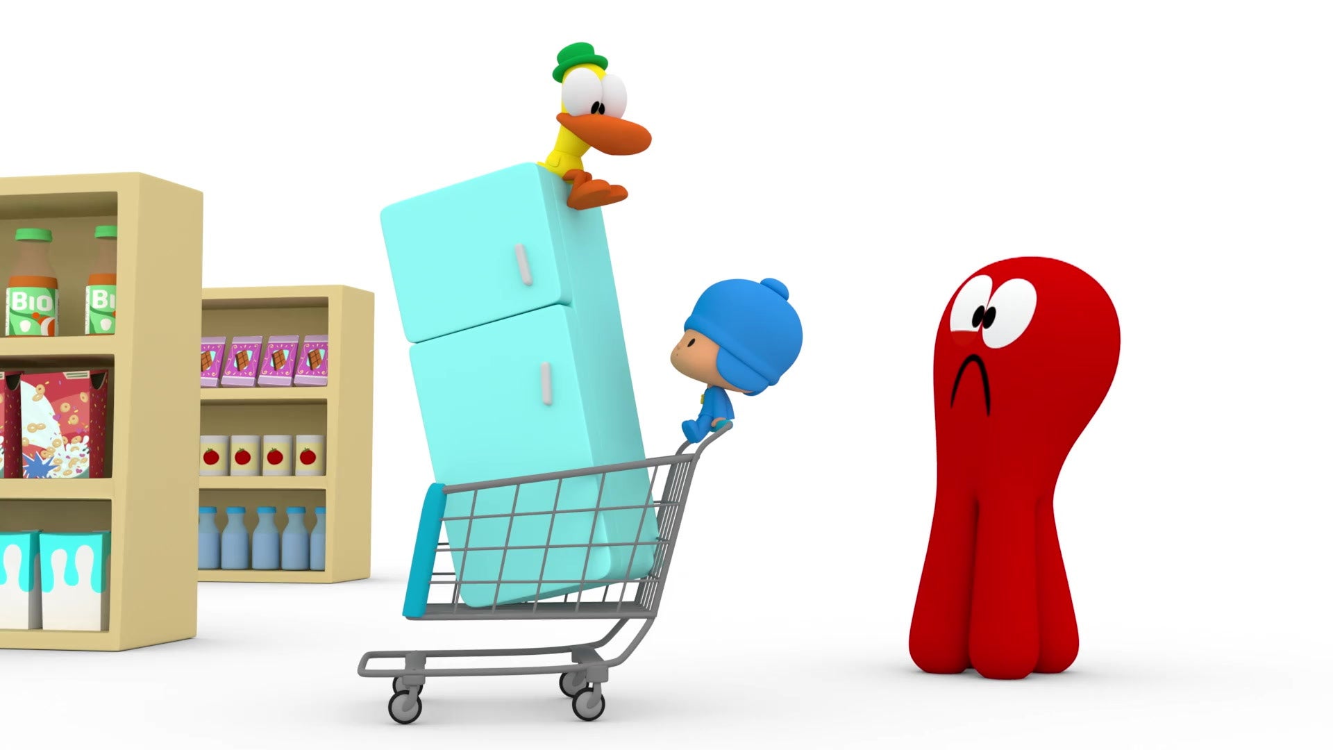 Supermarkteinkauf mit Baby Pocoyo und Pato