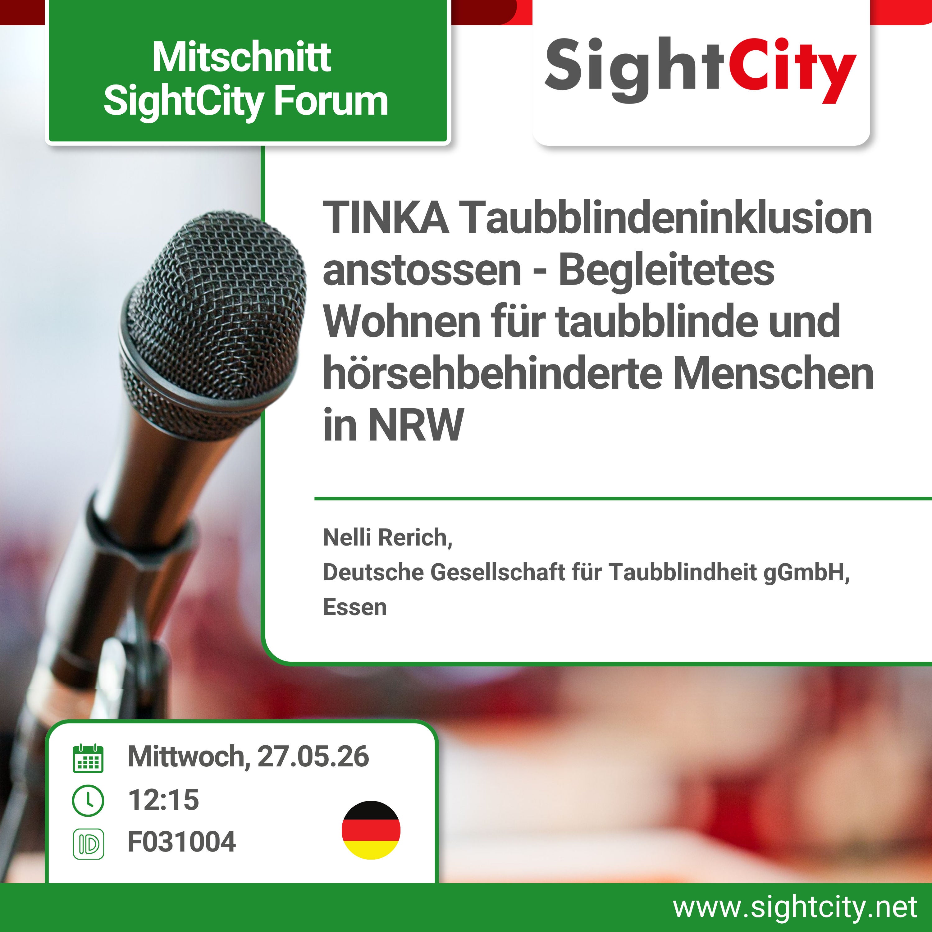 SightCity Forum 2026 - TINKA Taubblindeninklusion anstossen - Begleitetes Wohnen für taubblinde und hörsehbehinderte Menschen in NRW