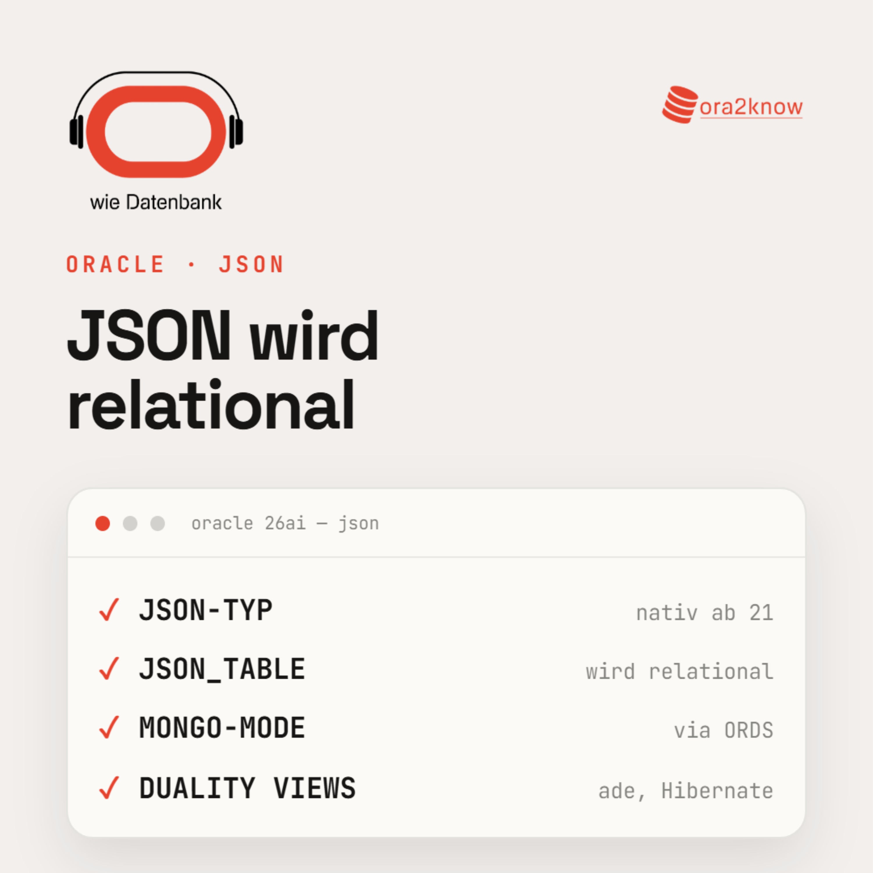 Oracle und JSON: Vom CLOB über den nativen Datentyp zu Duality Views
