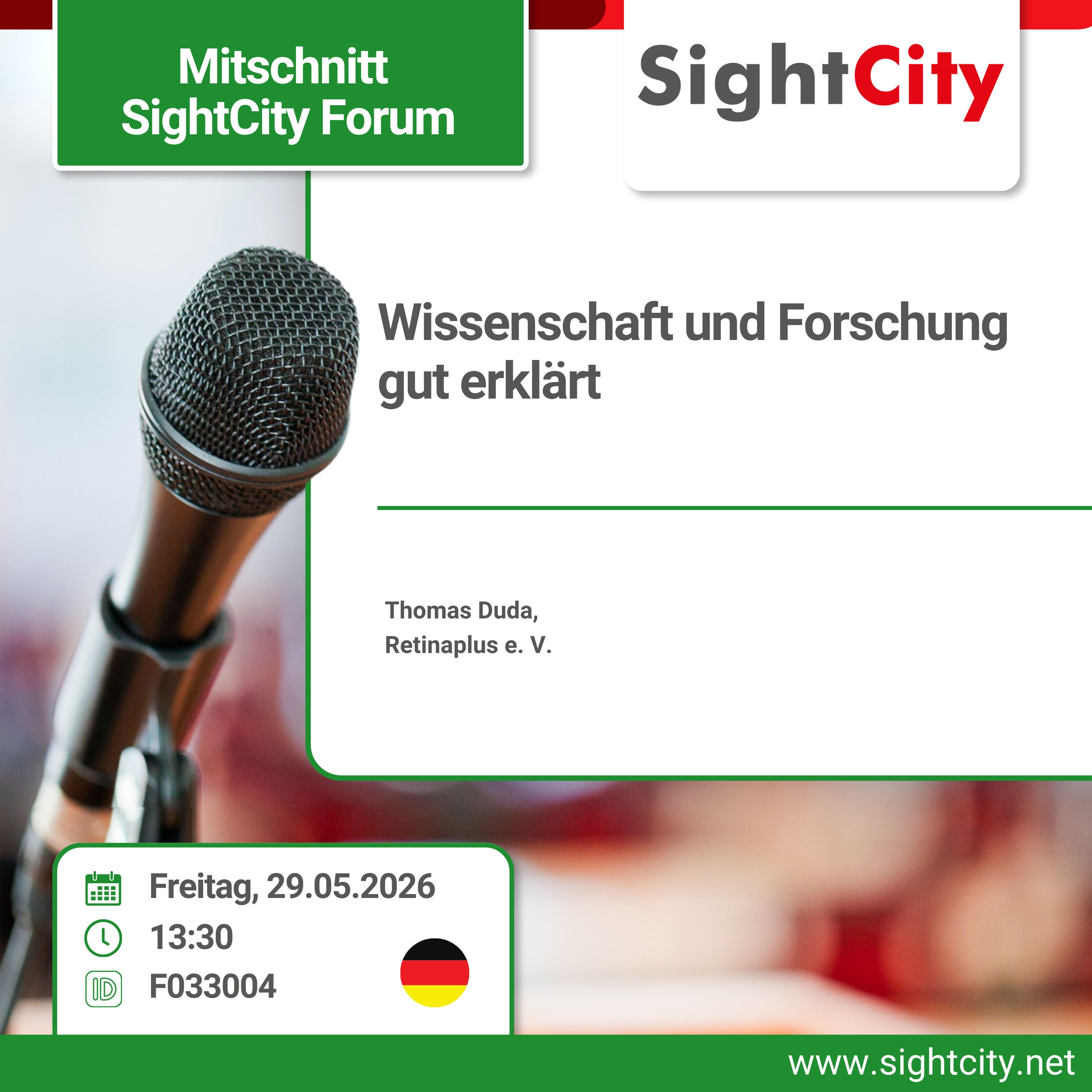 SightCity Forum 2026:Wissenschaft und Forschung gut erklärt: Die Podcasts von Retina plus