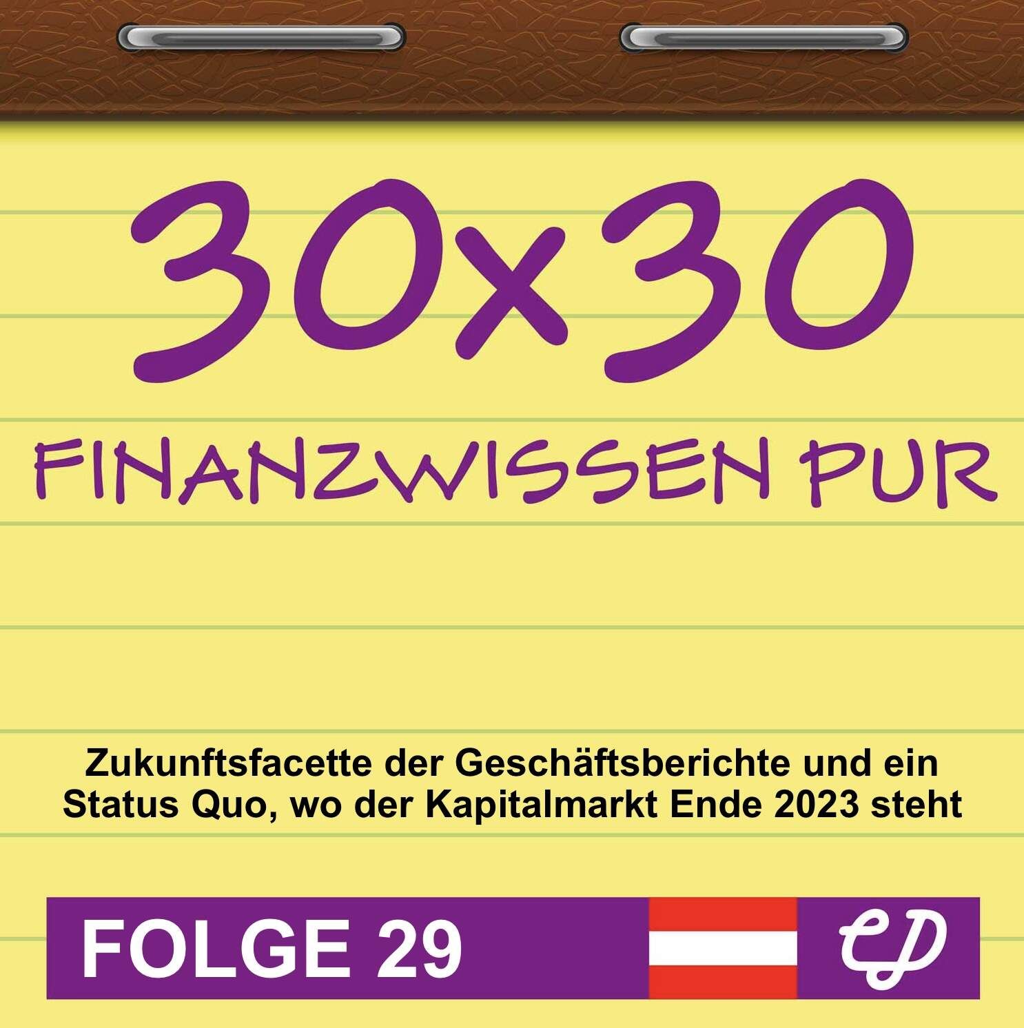 30x30 Finanzwissen pur, Folge 29: Zukunfts-Remix der Geschäftsberichte und ein Status Quo, wo der Kapitalmarkt Ende 2023 steht