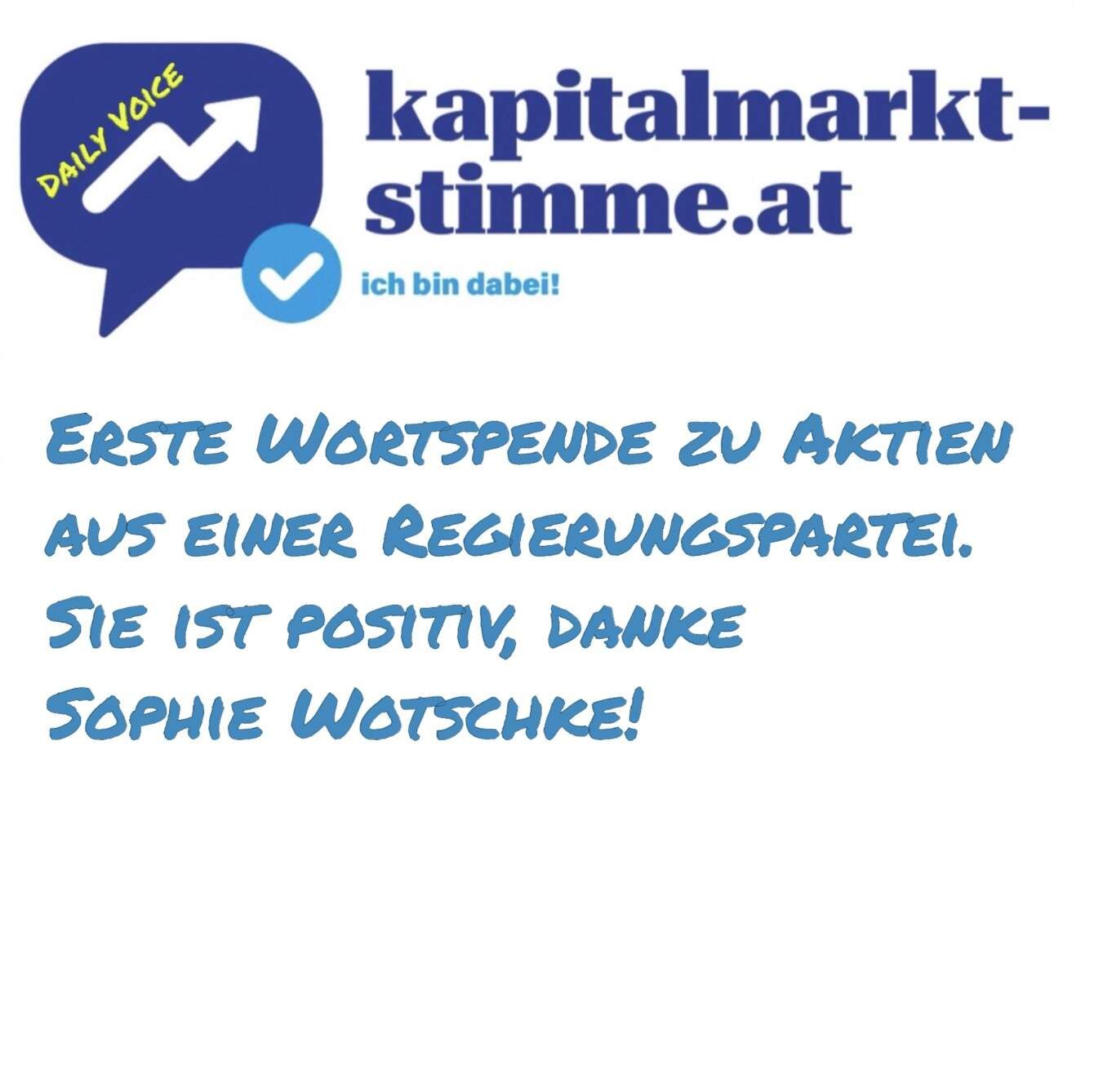 kapitalmarkt-stimme.at daily voice 93/365: 1. Wortspende zu Aktien aus einer Regierungspartei. Sie ist positiv, danke Sophie Wotschke!