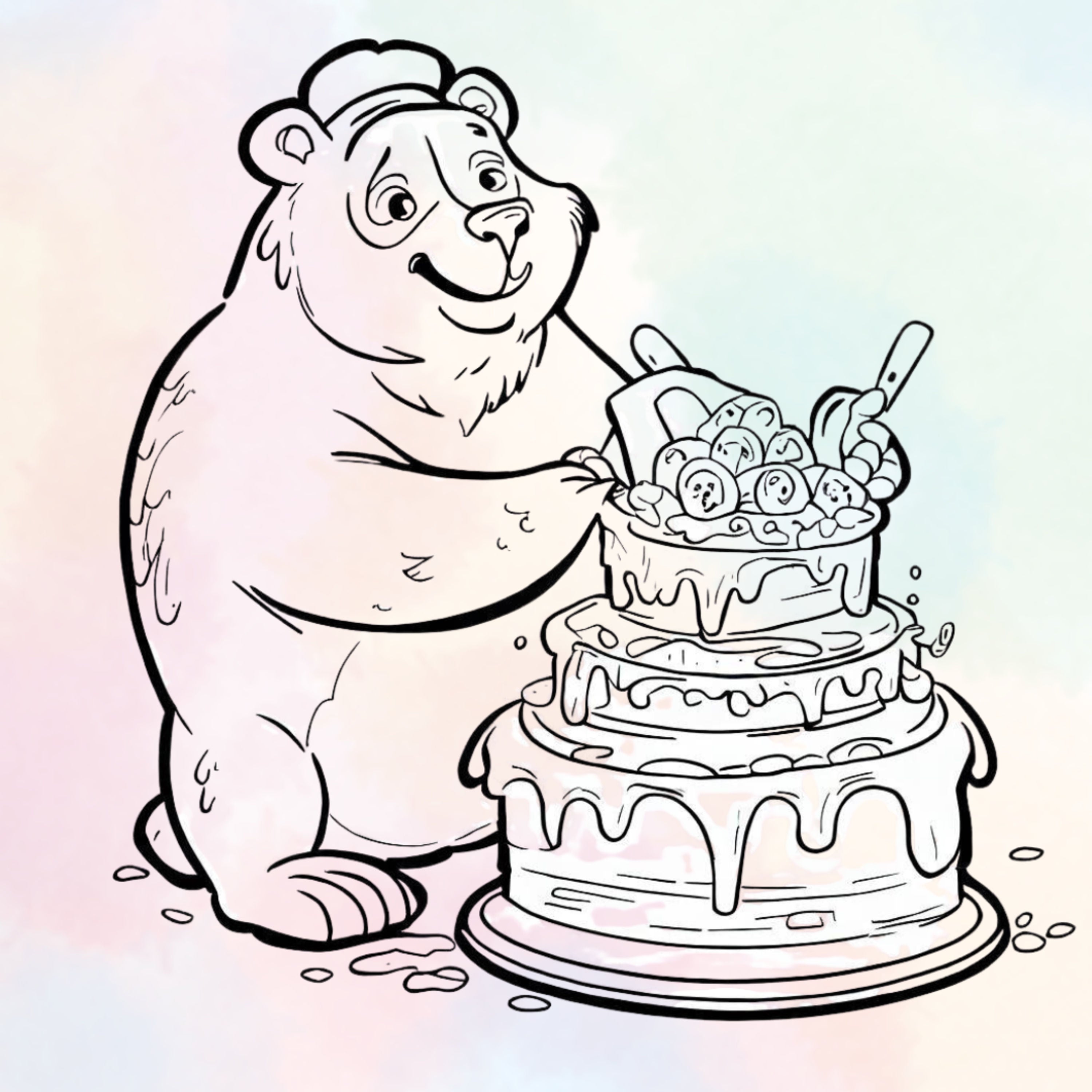 Der riesige Kuchen | Ausmalgeschichte von Onkel Guido